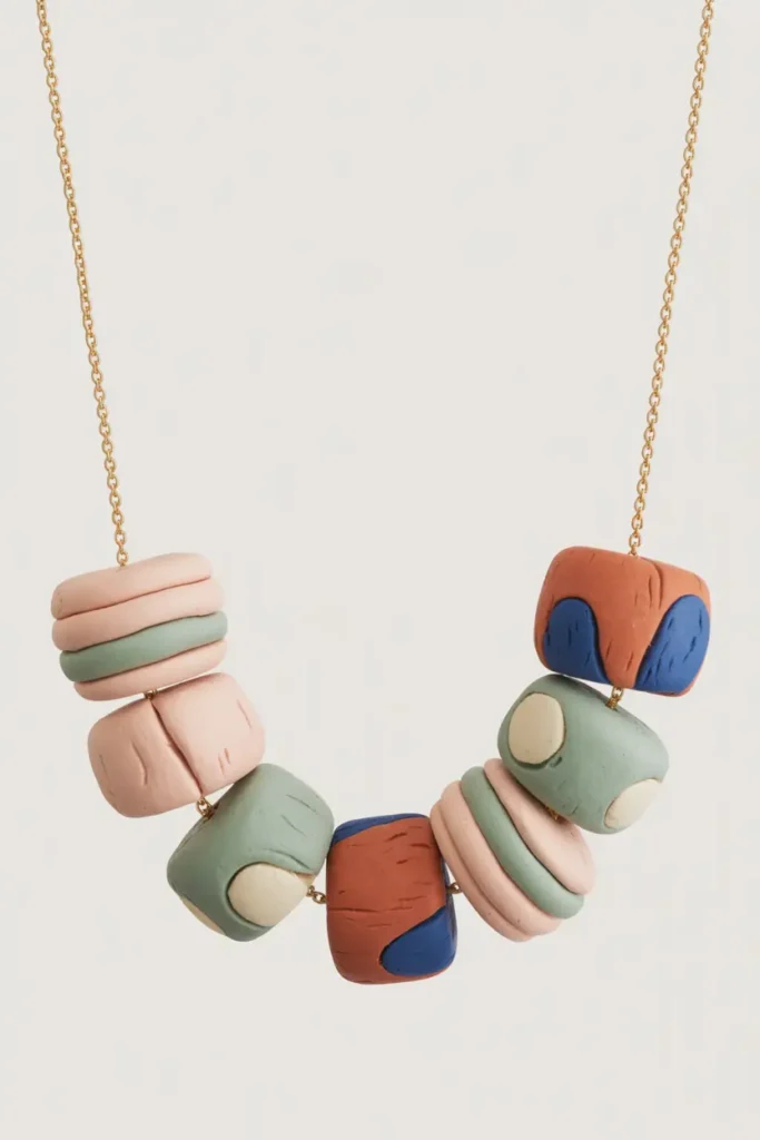 Color-Blocked Polymer Clay Bead Necklace