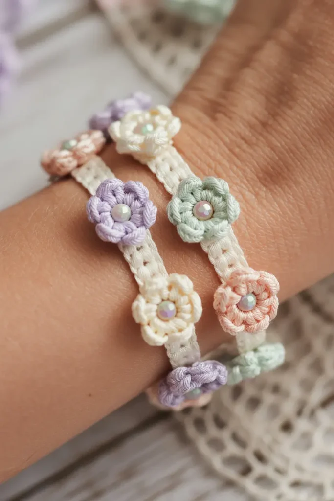 Crochet Flower Accent Bracelet