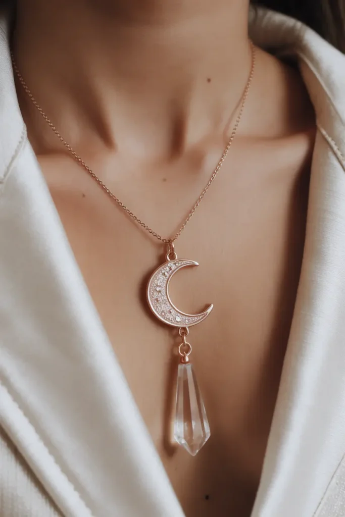 Crystal Moon Drop Crescent Necklace