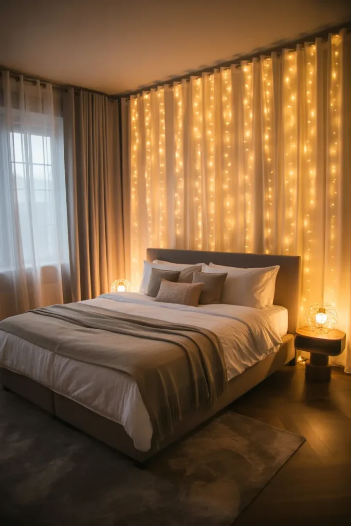 DIY Curtain Fairy Light Wall