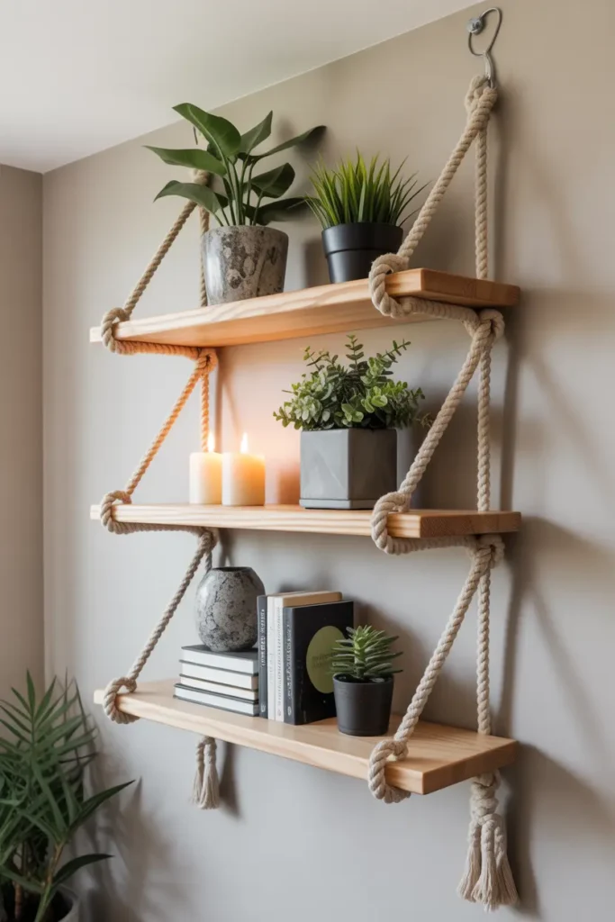 DIY Floating Rope Shelves