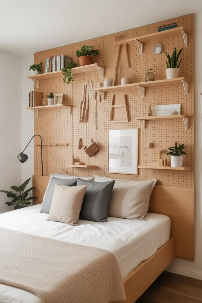 DIY Pegboard Headboard Organizer