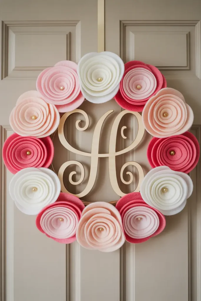 Felt Flower Monogram Wreath