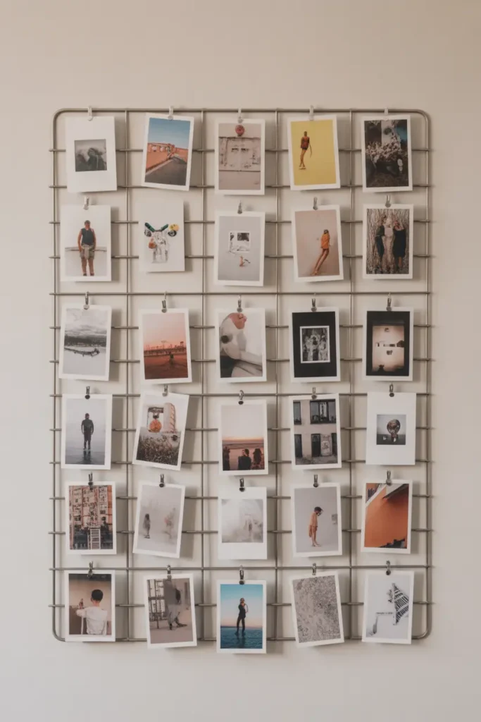 Hanging Photo Grid with Metal Clips
