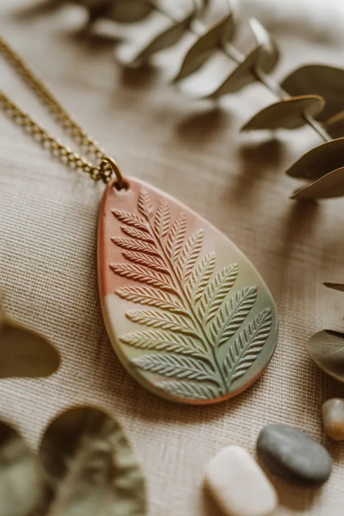 Leaf Imprint Clay Necklace