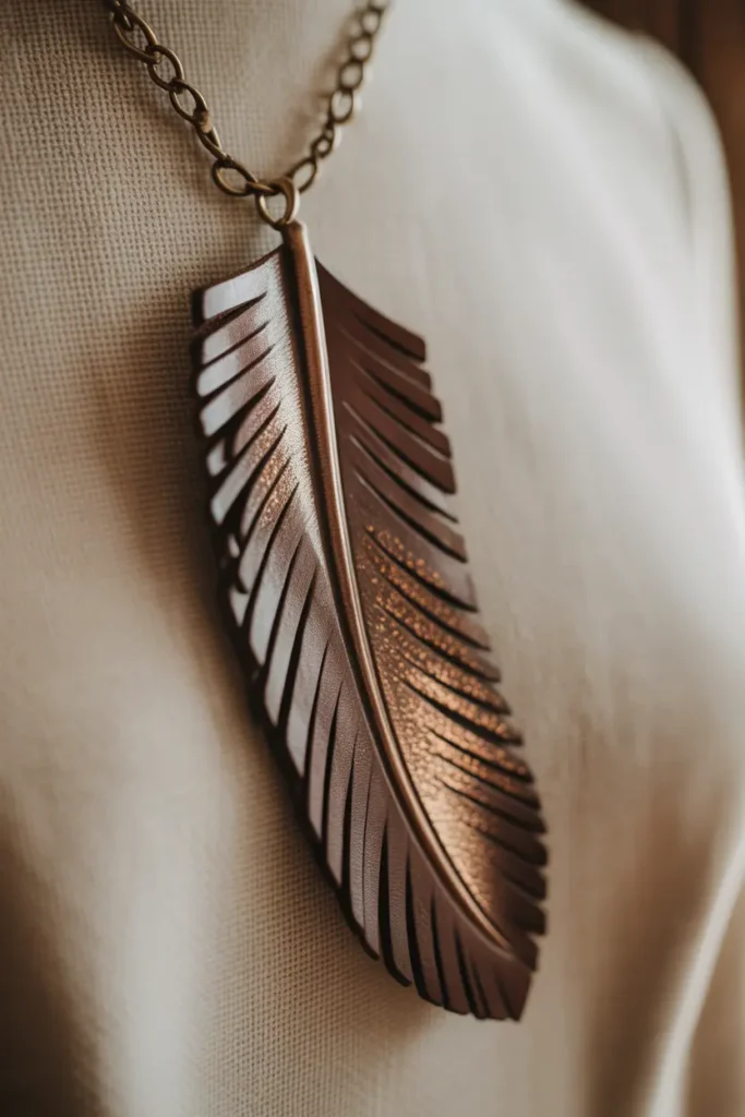 Leather Feather Fringe Pendant Necklace