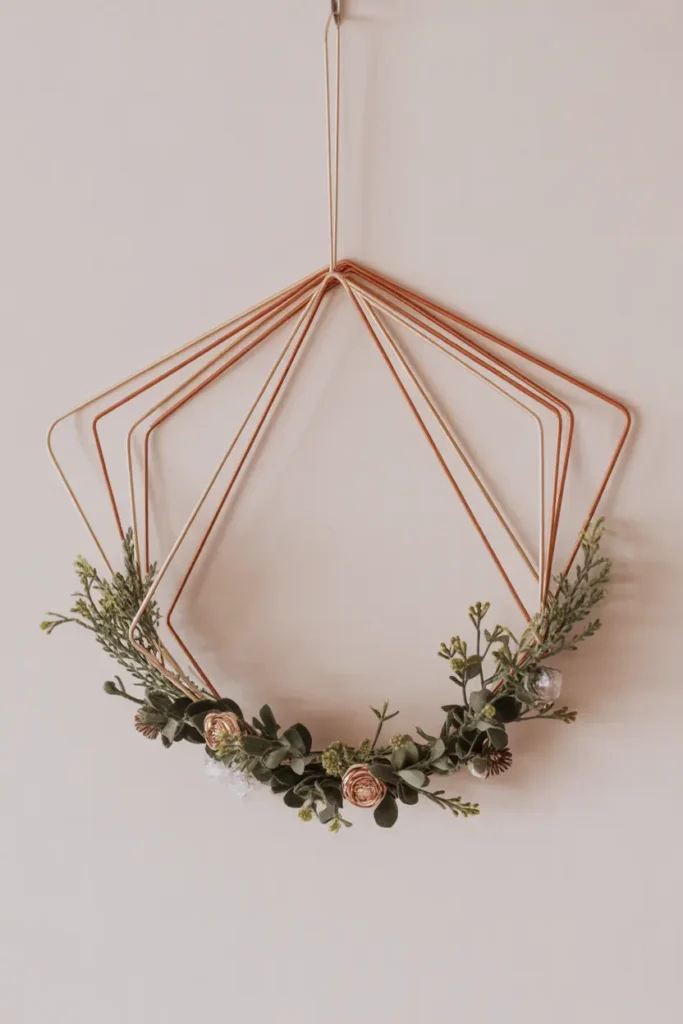 Metallic Wire Geometric Wreath