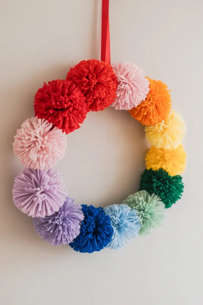 Pom-Pom Rainbow Wreath