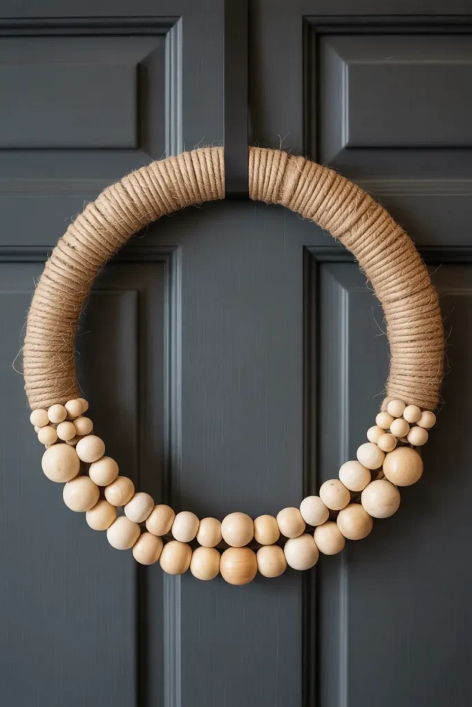 Rustic Twine & Wooden Bead Wreath