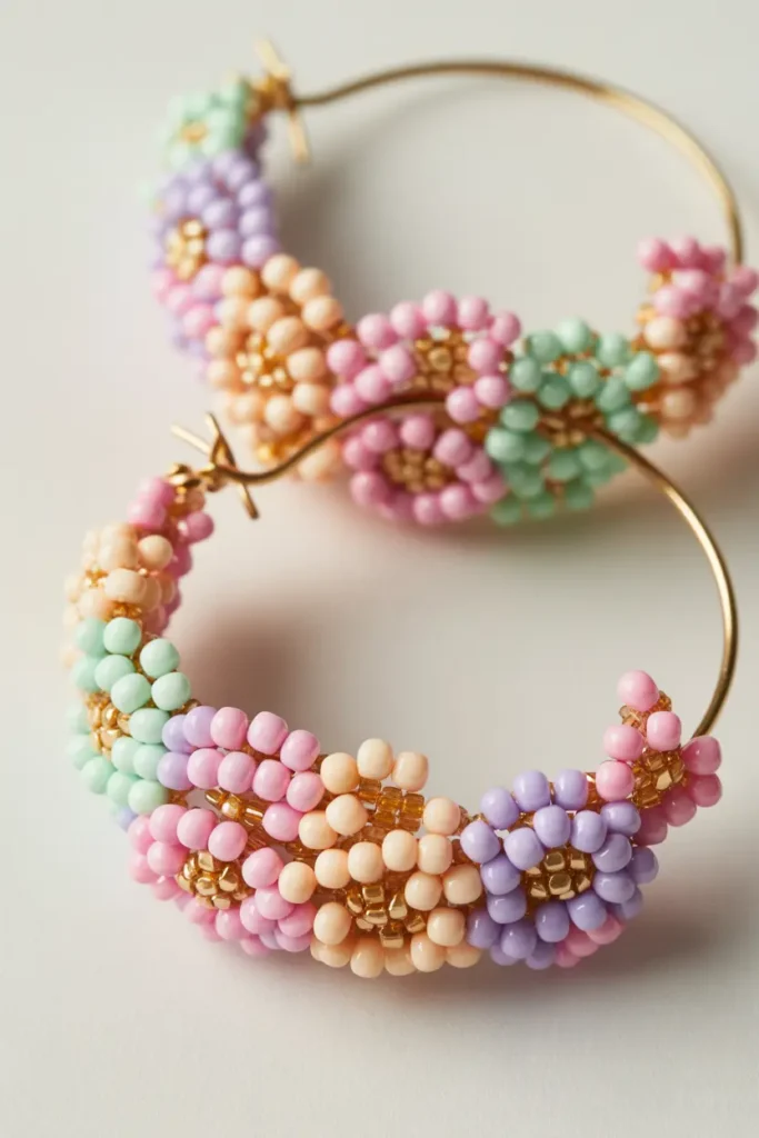 Beaded Blossom Hoop Earrings