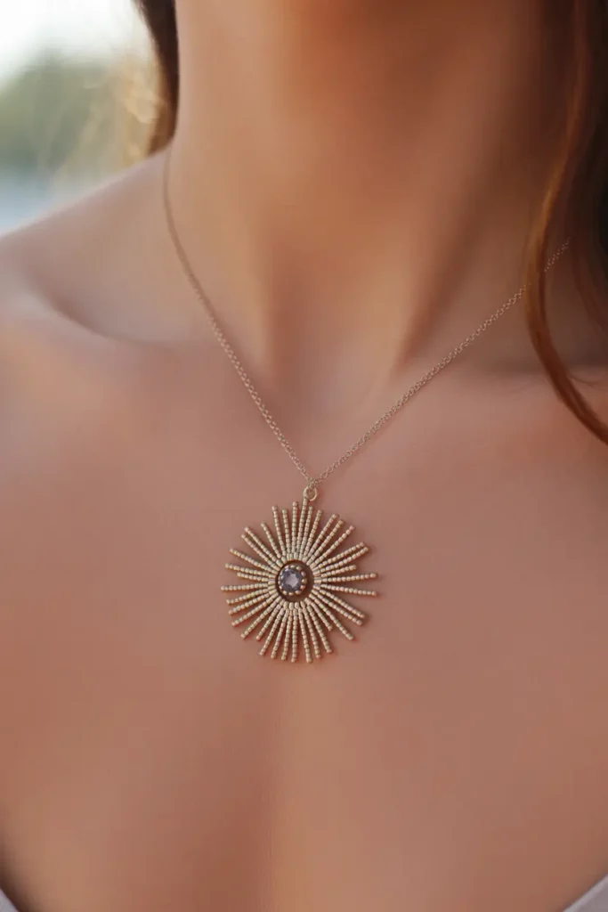 Beaded Sunburst Pendant Necklace
