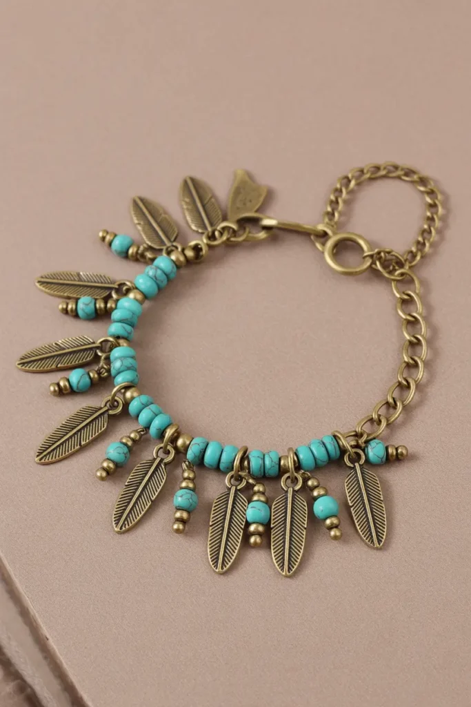 Boho Feather Charm Bracelet