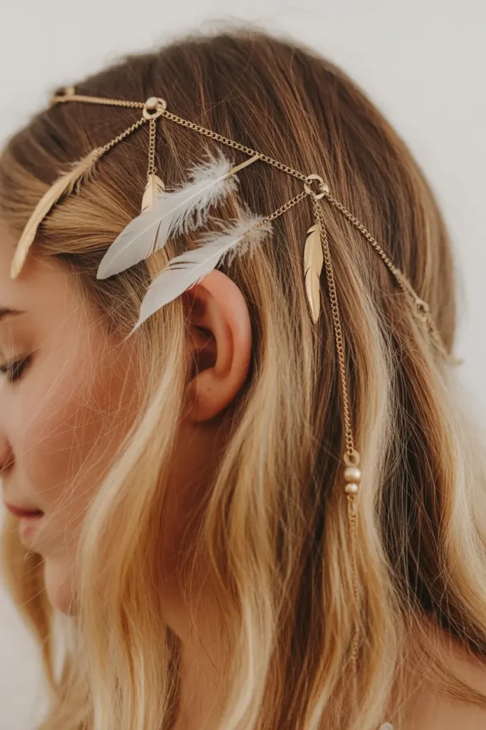 Boho Feather Hair Chain