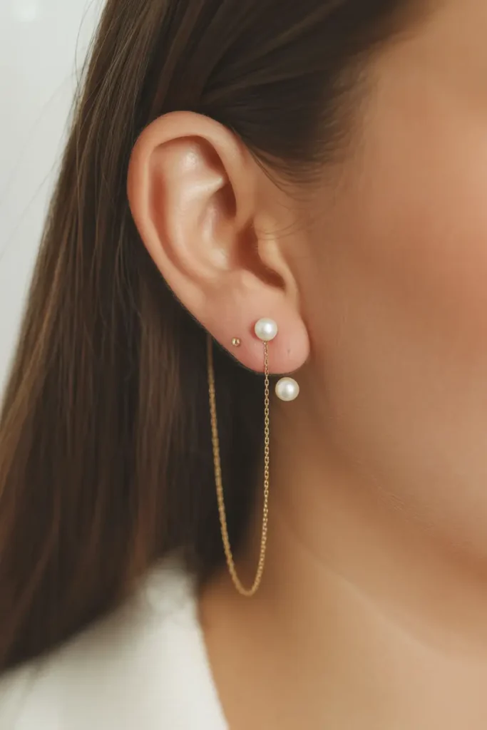 Dainty Chain & Pearl Threader Earrings