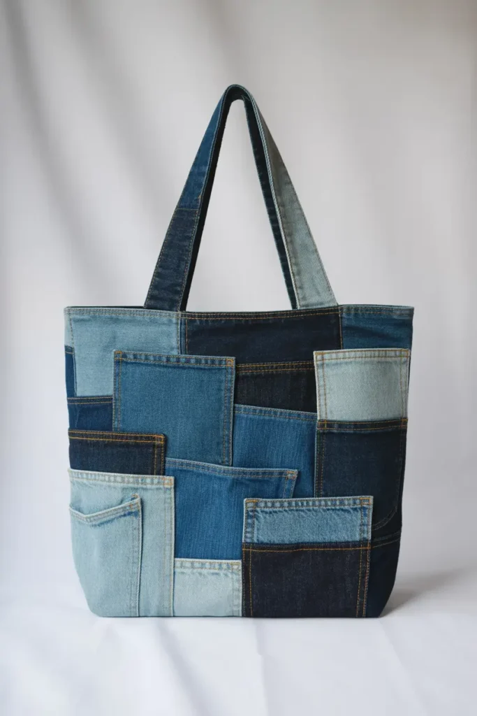 Denim Pocket Patchwork Tote