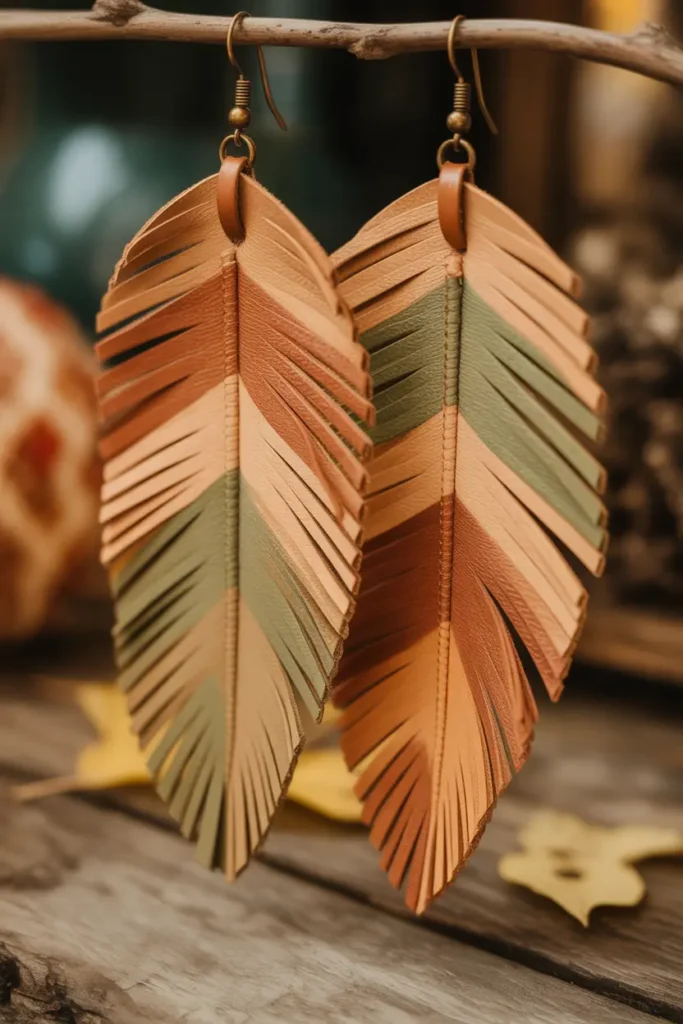 Leather Feather Boho Earrings