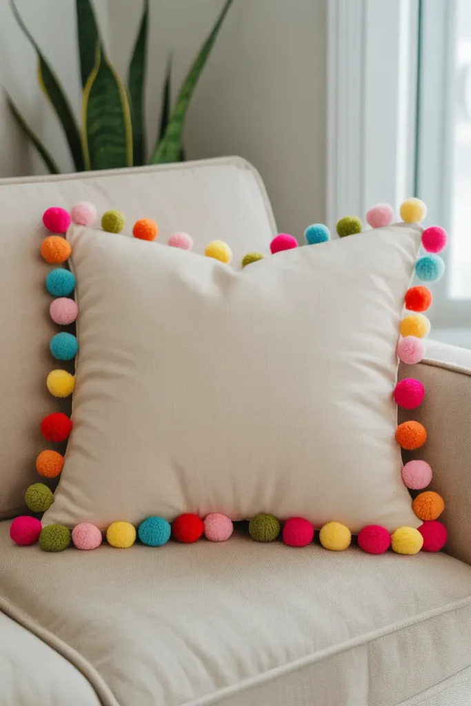 Pom-Pom Trim Boho Pillow