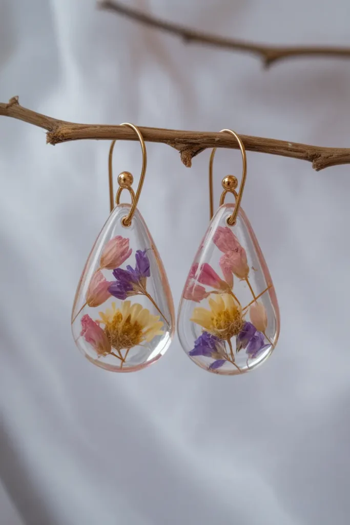 Resin Flower Drop Earrings