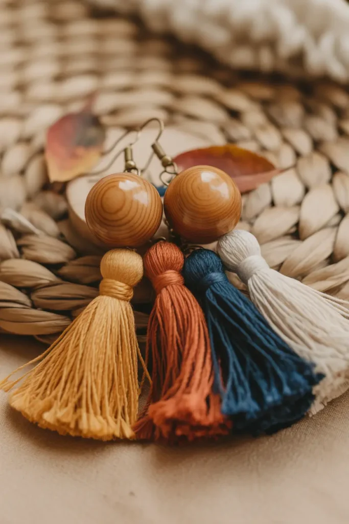 Tassel & Wood Bead Boho Earrings
