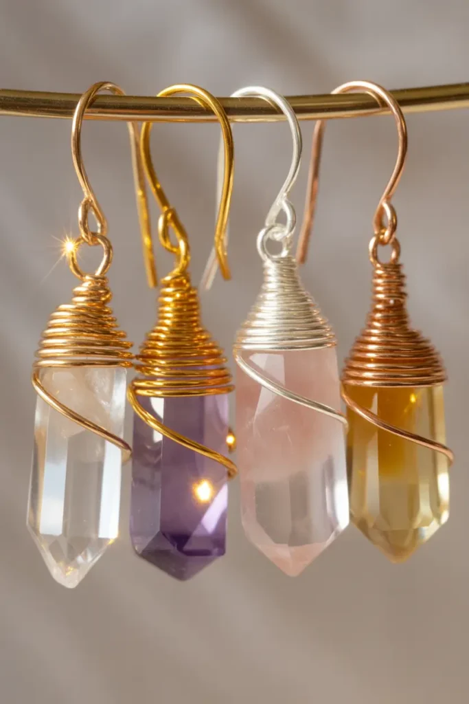 Wire-Wrapped Crystal Point Earrings